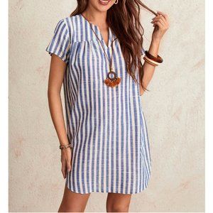 SHEIN/Emery Rose Notched Neck Striped Dress